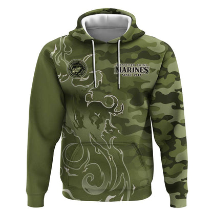 Montford Point Marines Hoodie Flame Fire Military Green Camo