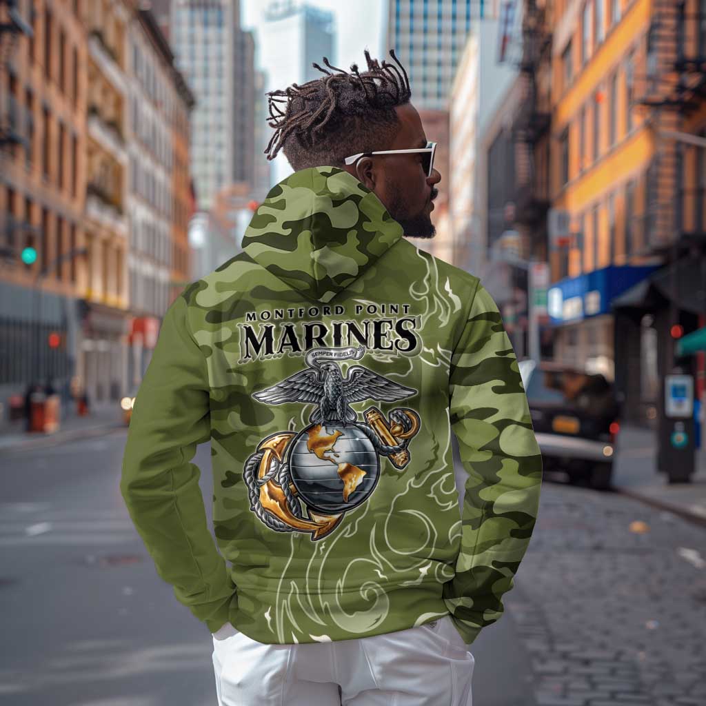 Montford Point Marines Hoodie Flame Fire Military Green Camo