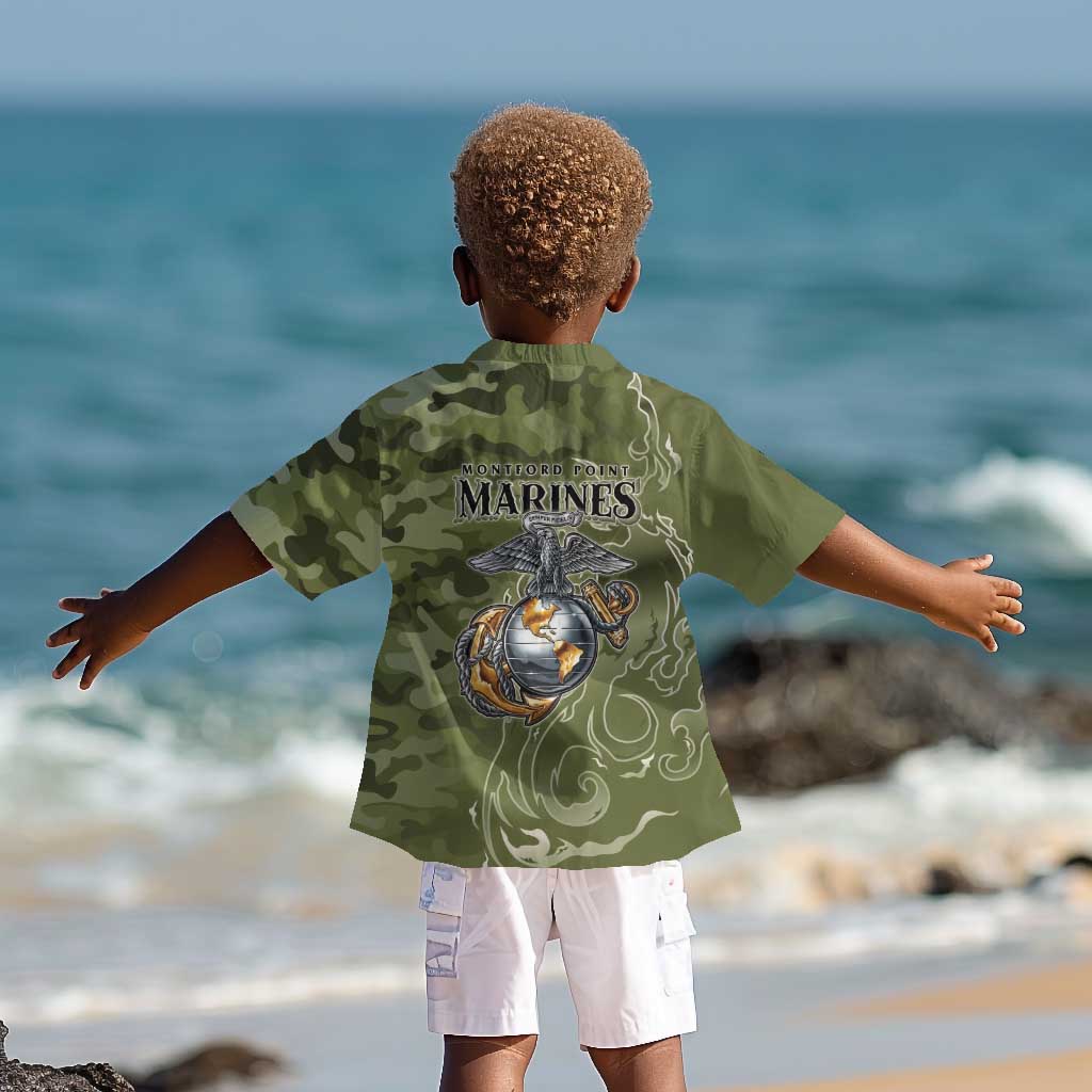 Montford Point Marines Kid Hawaiian Shirt Flame Fire Military Green Camo