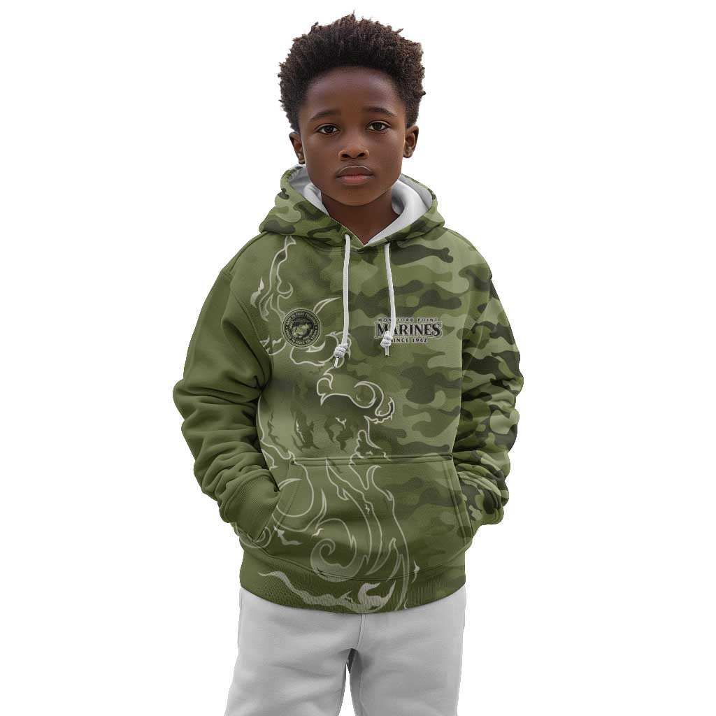 Montford Point Marines Kid Hoodie Flame Fire Military Green Camo