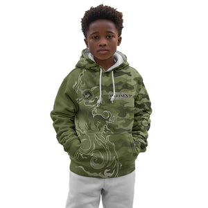 Montford Point Marines Kid Hoodie Flame Fire Military Green Camo