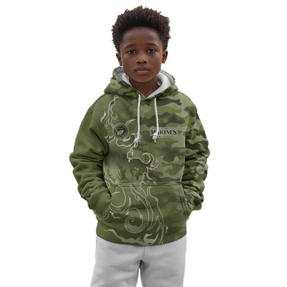 Montford Point Marines Kid Hoodie Flame Fire Military Green Camo