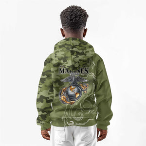 Montford Point Marines Kid Hoodie Flame Fire Military Green Camo