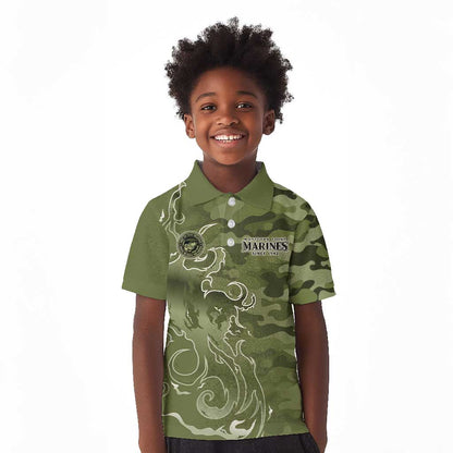 Montford Point Marines Kid Polo Shirt Flame Fire Military Green Camo
