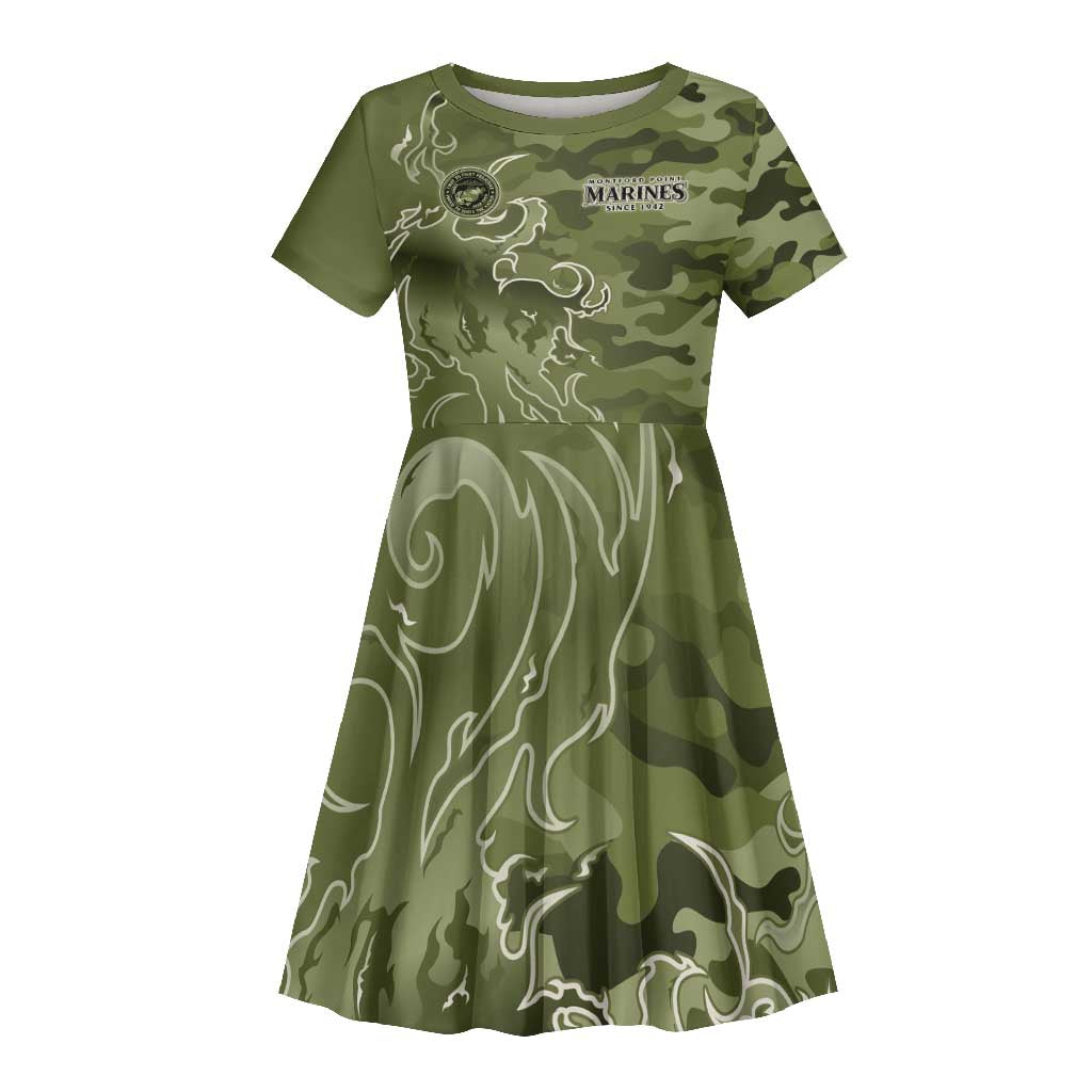 Montford Point Marines Kid Short Sleeve Dress Flame Fire Military Green Camo