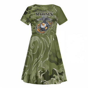 Montford Point Marines Kid Short Sleeve Dress Flame Fire Military Green Camo