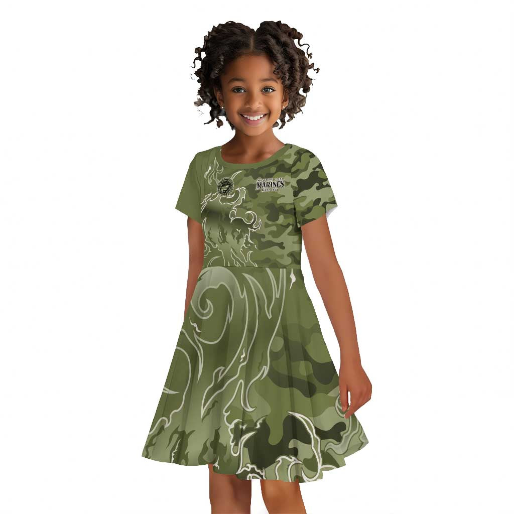 Montford Point Marines Kid Short Sleeve Dress Flame Fire Military Green Camo