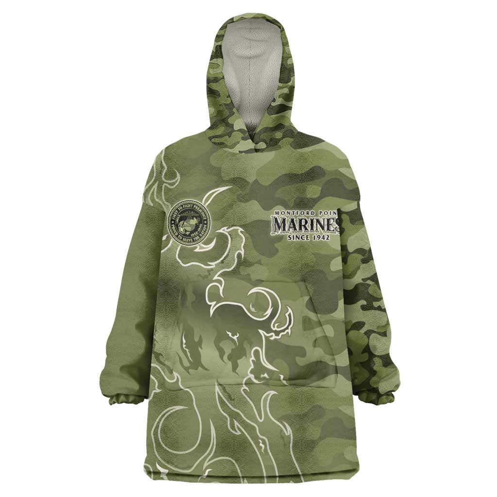 Montford Point Marines Kid Wearable Blanket Hoodie Flame Fire Military Green Camo