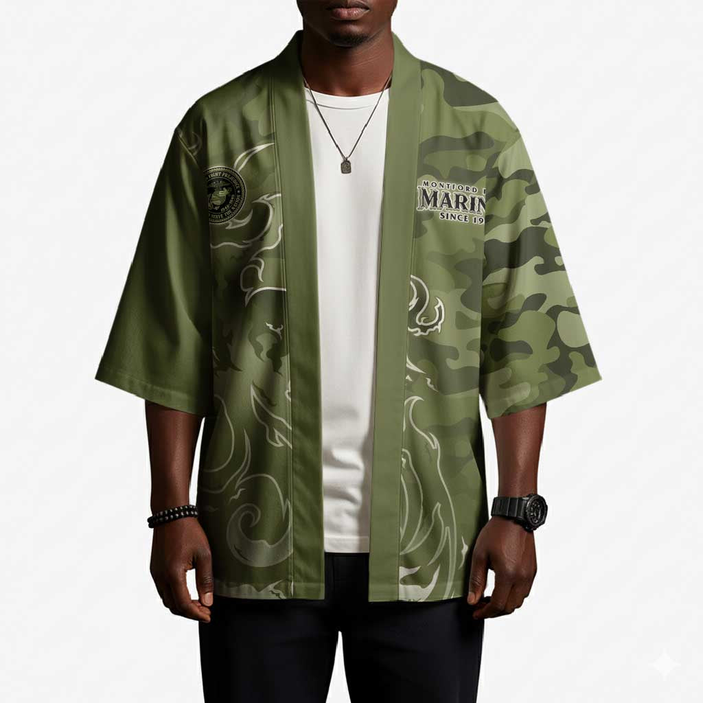 Montford Point Marines Kimono Flame Fire Military Green Camo
