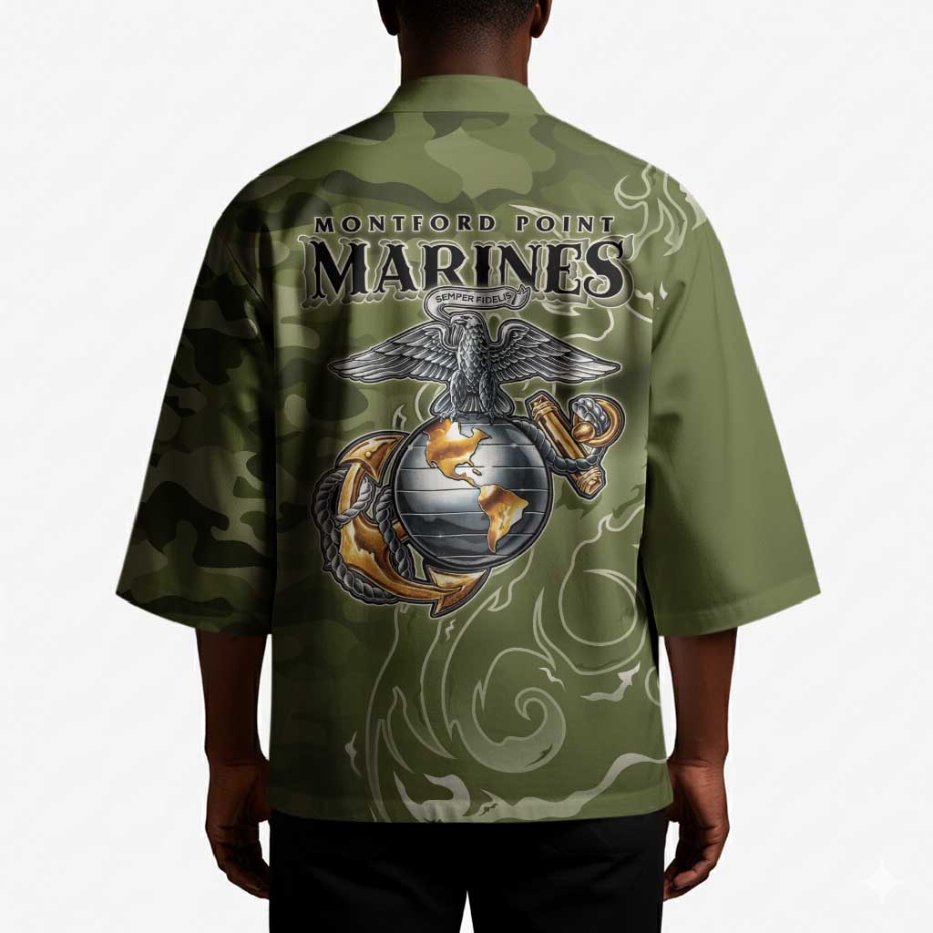 Montford Point Marines Kimono Flame Fire Military Green Camo