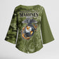 Montford Point Marines Kimono Sleeve Blouse Flame Fire Military Green Camo