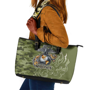 Montford Point Marines Leather Tote Bag Flame Fire Military Green Camo