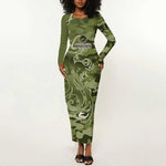 Montford Point Marines Long Sleeve Bodycon Dress Flame Fire Military Green Camo