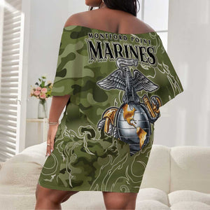 Montford Point Marines Off Shoulder Short Dress Flame Fire Military Green Camo