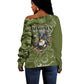 Montford Point Marines Off Shoulder Sweater Flame Fire Military Green Camo