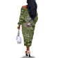 Montford Point Marines Off The Shoulder Long Sleeve Dress Flame Fire Military Green Camo