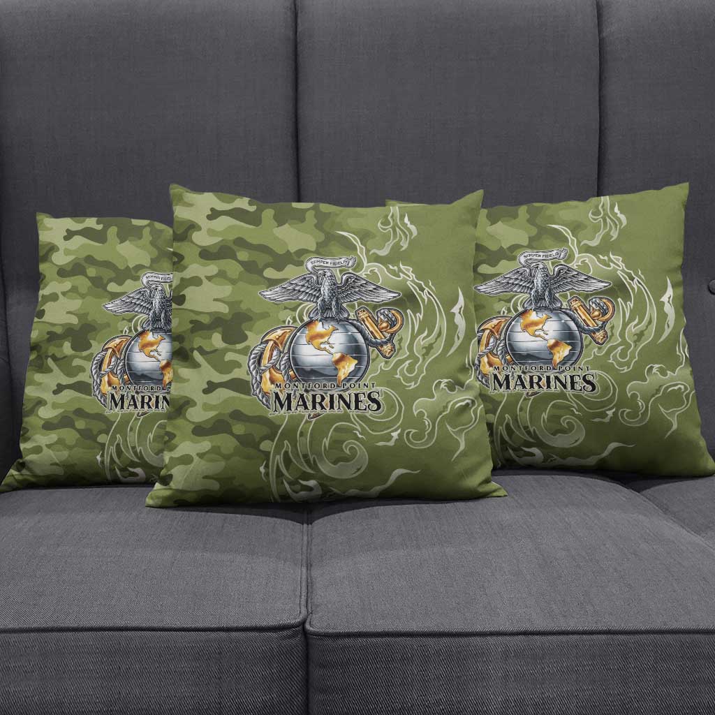 Montford Point Marines Pillow Cover Flame Fire Military Green Camo