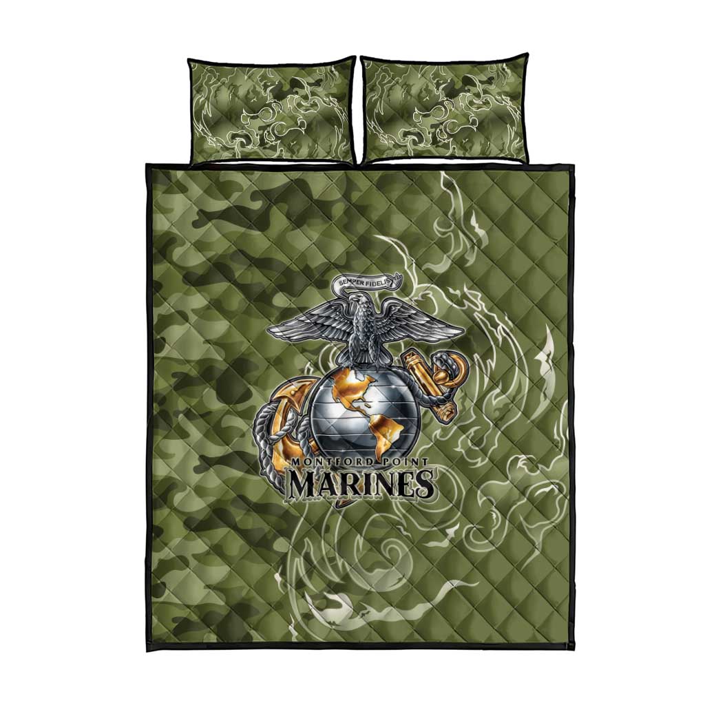 Montford Point Marines Quilt Bed Set Flame Fire Military Green Camo