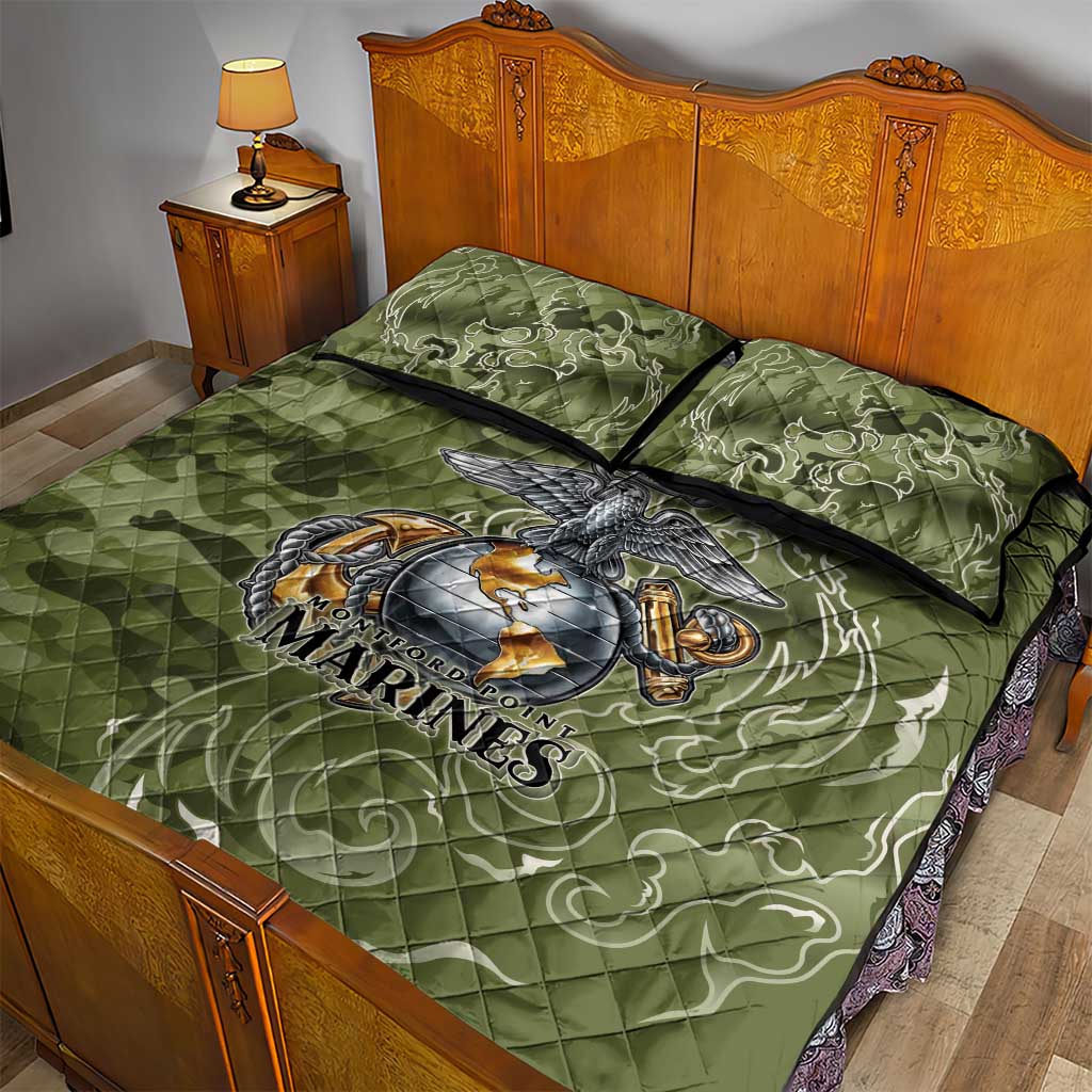 Montford Point Marines Quilt Bed Set Flame Fire Military Green Camo