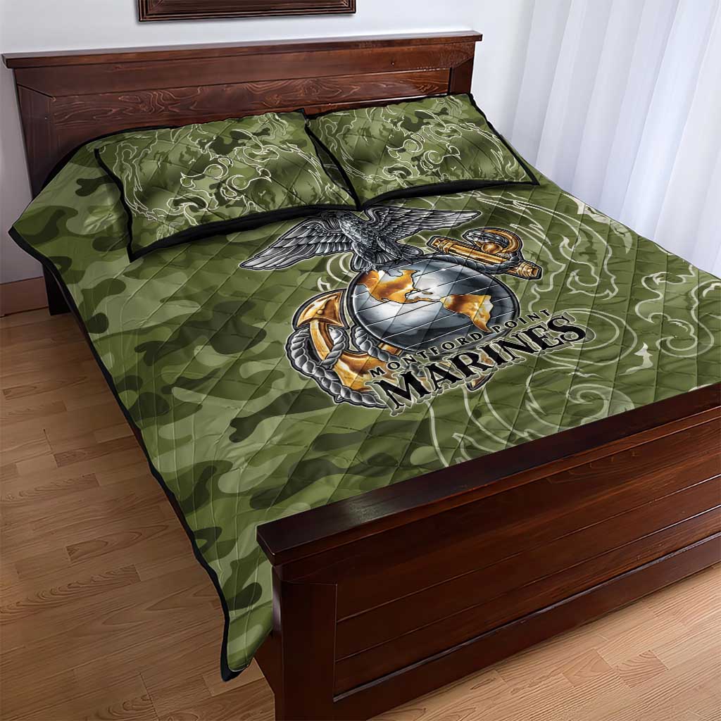 Montford Point Marines Quilt Bed Set Flame Fire Military Green Camo