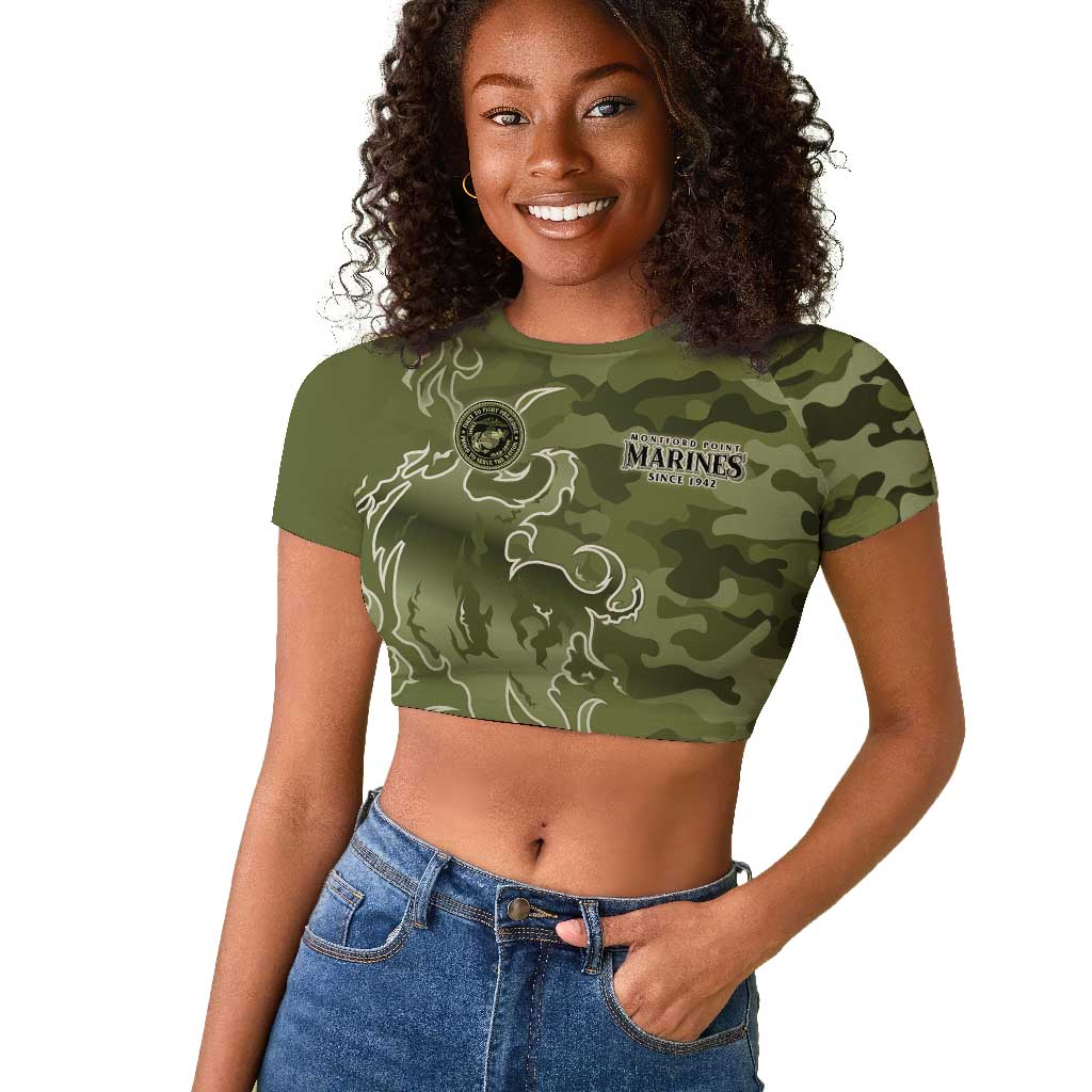 Montford Point Marines Raglan Cropped T shirt Flame Fire Military Green Camo
