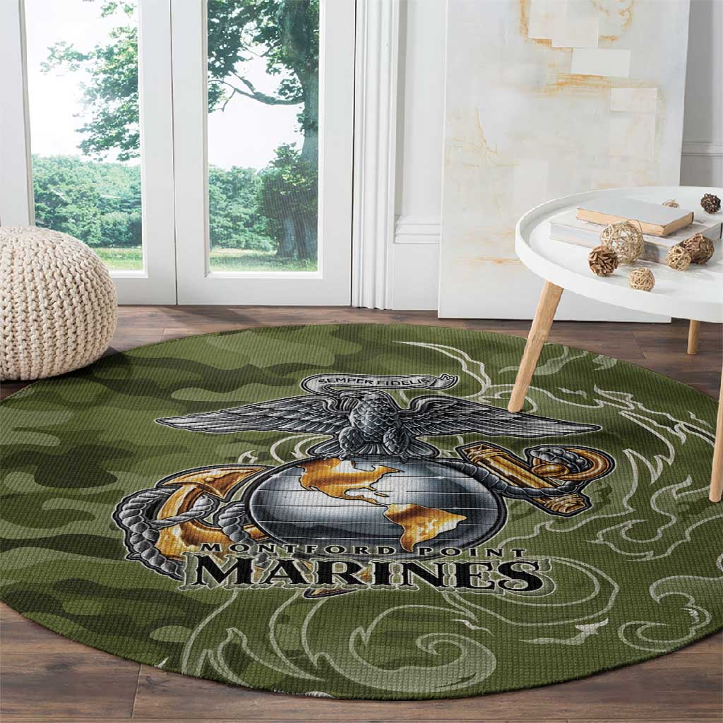 Montford Point Marines Round Carpet Flame Fire Military Green Camo