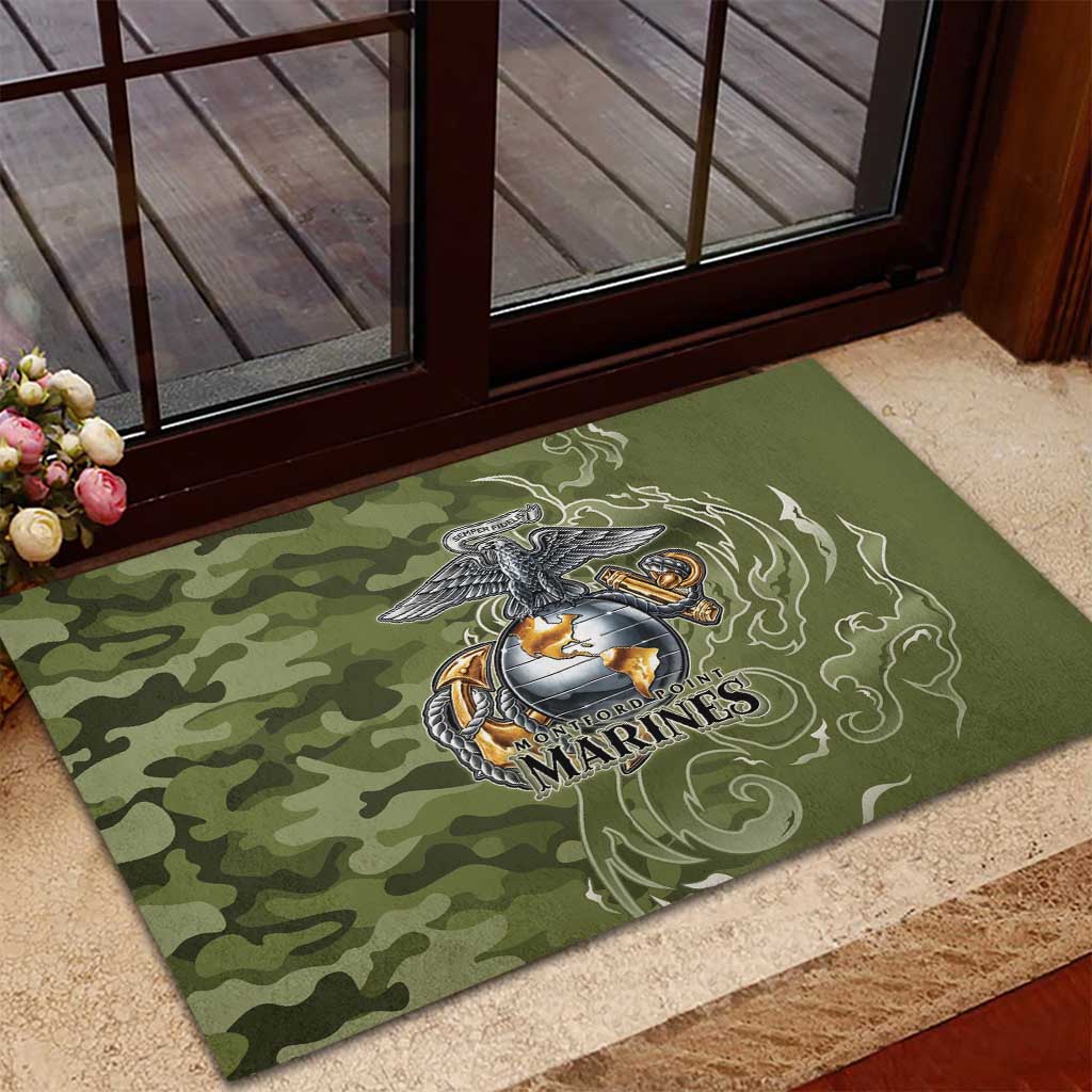 Montford Point Marines Rubber Doormat Flame Fire Military Green Camo
