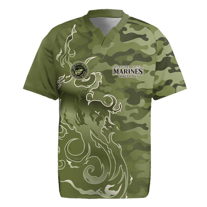 Montford Point Marines Rugby Jersey Flame Fire Military Green Camo