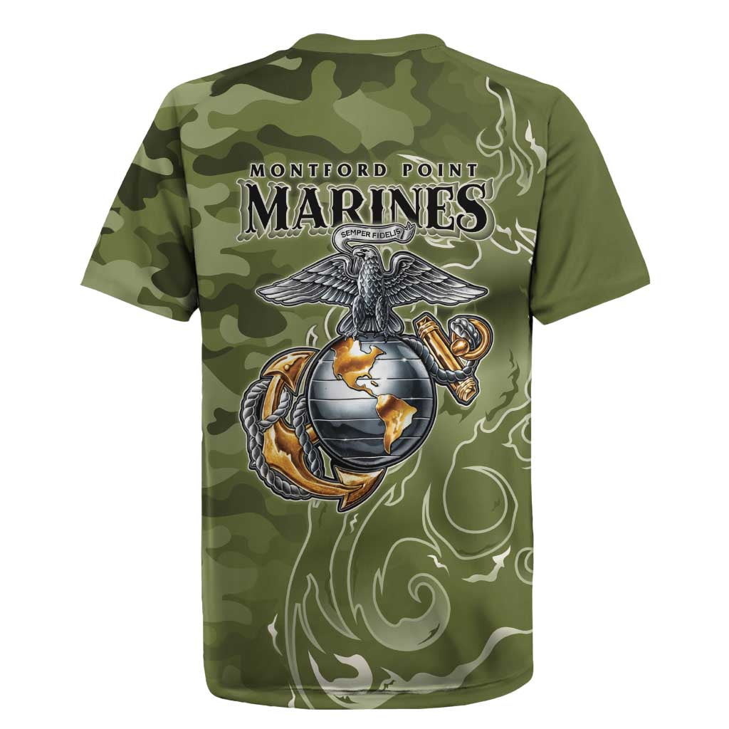 Montford Point Marines Rugby Jersey Flame Fire Military Green Camo
