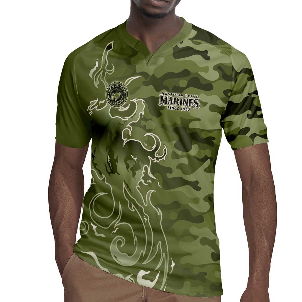 Montford Point Marines Rugby Jersey Flame Fire Military Green Camo