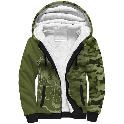 Montford Point Marines Sherpa Hoodie Flame Fire Military Green Camo