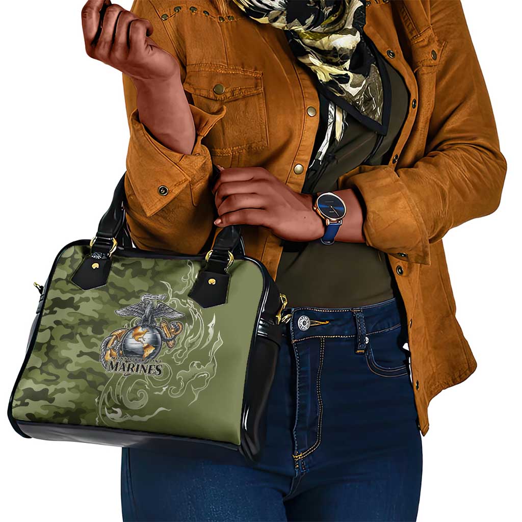 Montford Point Marines Shoulder Handbag Flame Fire Military Green Camo
