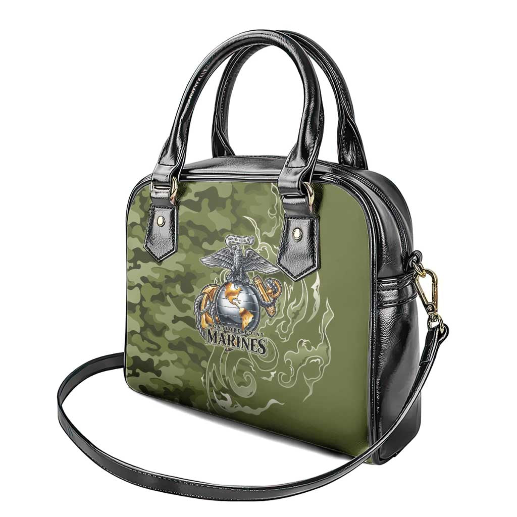 Montford Point Marines Shoulder Handbag Flame Fire Military Green Camo
