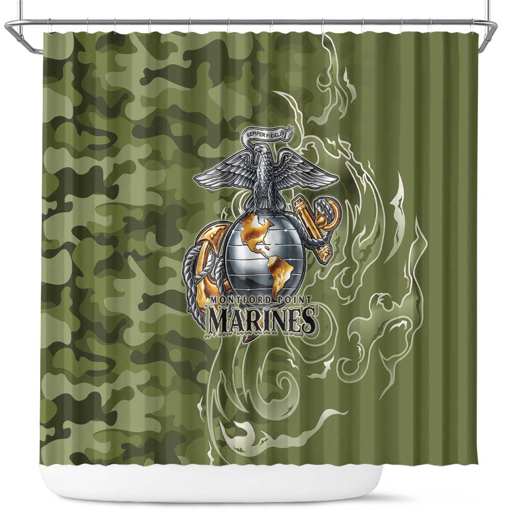Montford Point Marines Shower Curtain Flame Fire Military Green Camo