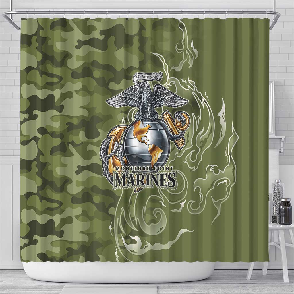 Montford Point Marines Shower Curtain Flame Fire Military Green Camo