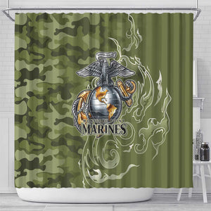 Montford Point Marines Shower Curtain Flame Fire Military Green Camo