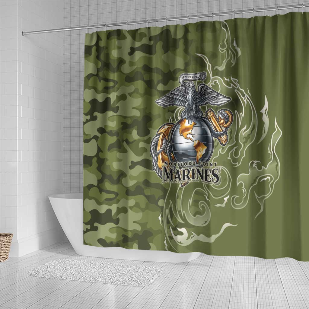 Montford Point Marines Shower Curtain Flame Fire Military Green Camo