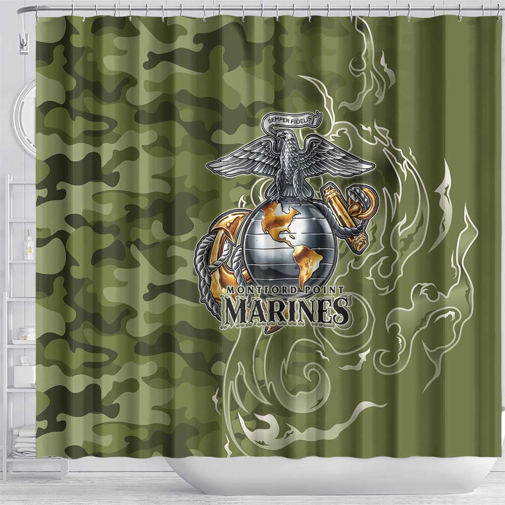 Montford Point Marines Shower Curtain Flame Fire Military Green Camo