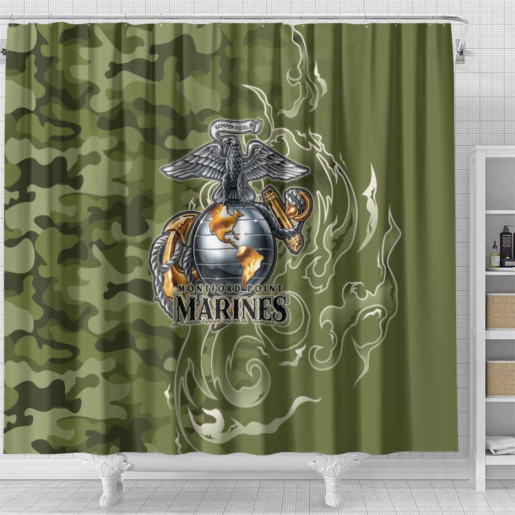 Montford Point Marines Shower Curtain Flame Fire Military Green Camo