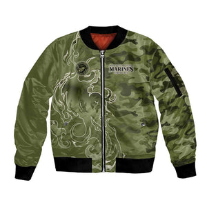 Montford Point Marines Sleeve Zip Bomber Jacket Flame Fire Military Green Camo