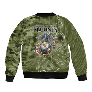 Montford Point Marines Sleeve Zip Bomber Jacket Flame Fire Military Green Camo