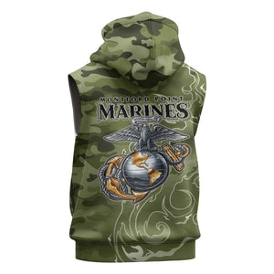 Montford Point Marines Sleeveless Hoodie Flame Fire Military Green Camo