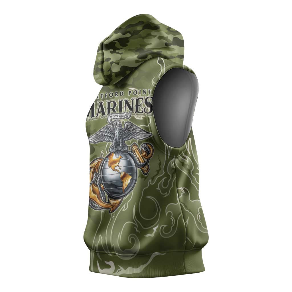 Montford Point Marines Sleeveless Hoodie Flame Fire Military Green Camo