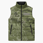 Montford Point Marines Sleeveless Puffer Jacket Flame Fire Military Green Camo