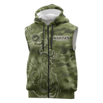 Montford Point Marines Sleeveless Zip Hoodie Flame Fire Military Green Camo