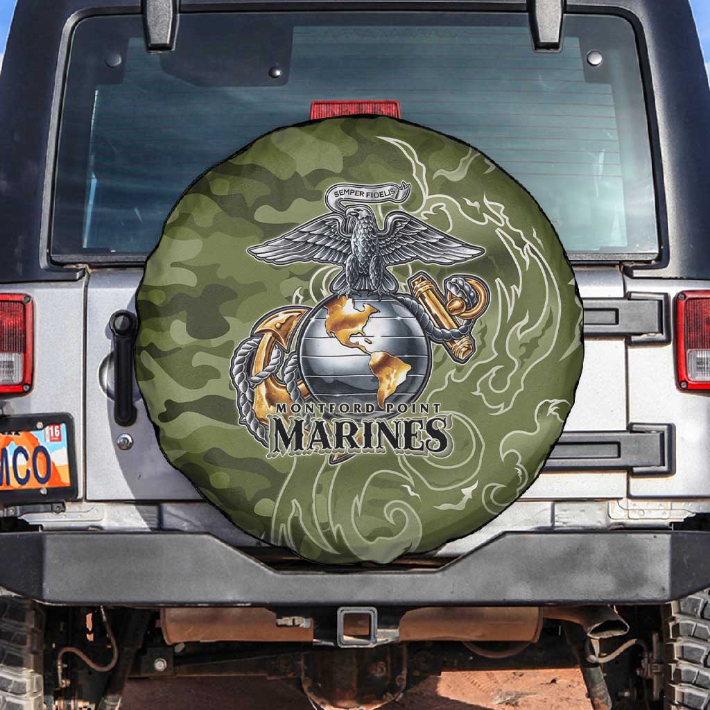 Montford Point Marines Spare Tire Cover Flame Fire Military Green Camo