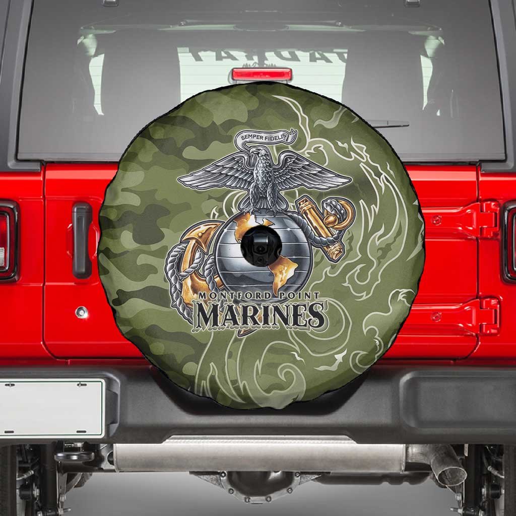 Montford Point Marines Spare Tire Cover Flame Fire Military Green Camo