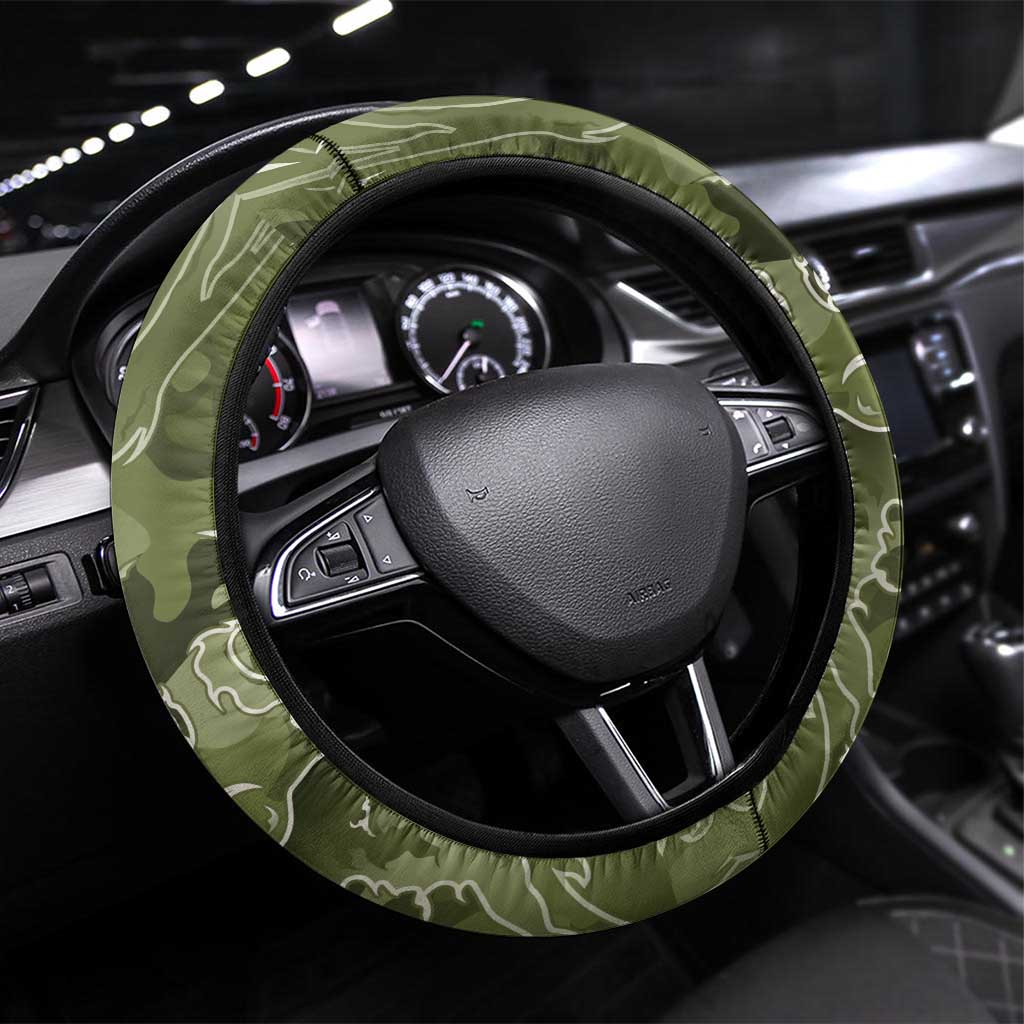 Montford Point Marines Steering Wheel Cover Flame Fire Military Green Camo