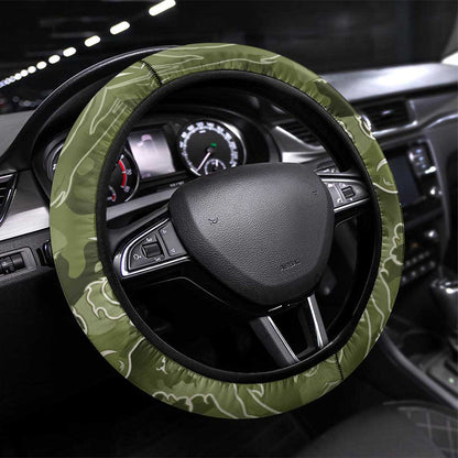 Montford Point Marines Steering Wheel Cover Flame Fire Military Green Camo