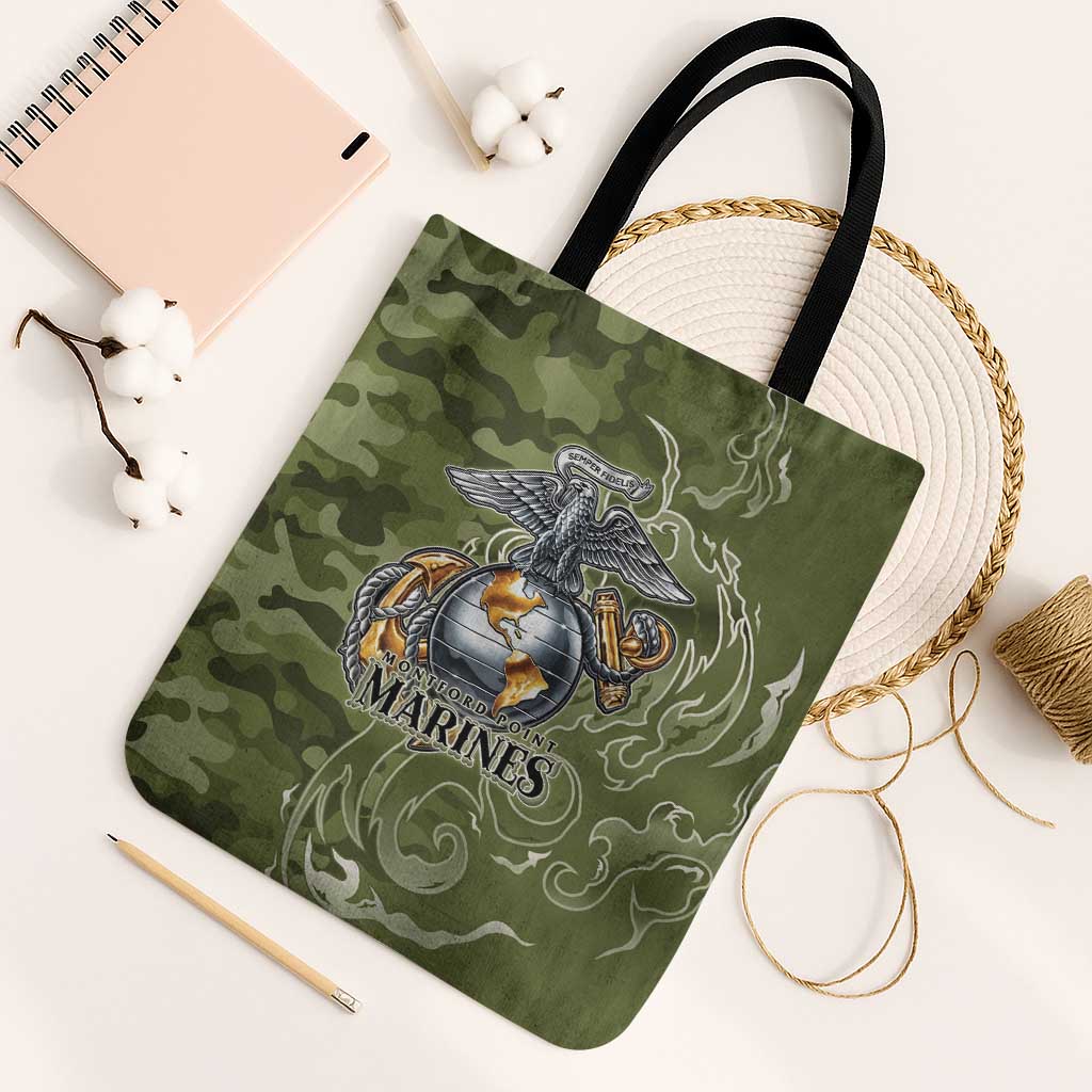 Montford Point Marines Tote Bag Flame Fire Military Green Camo